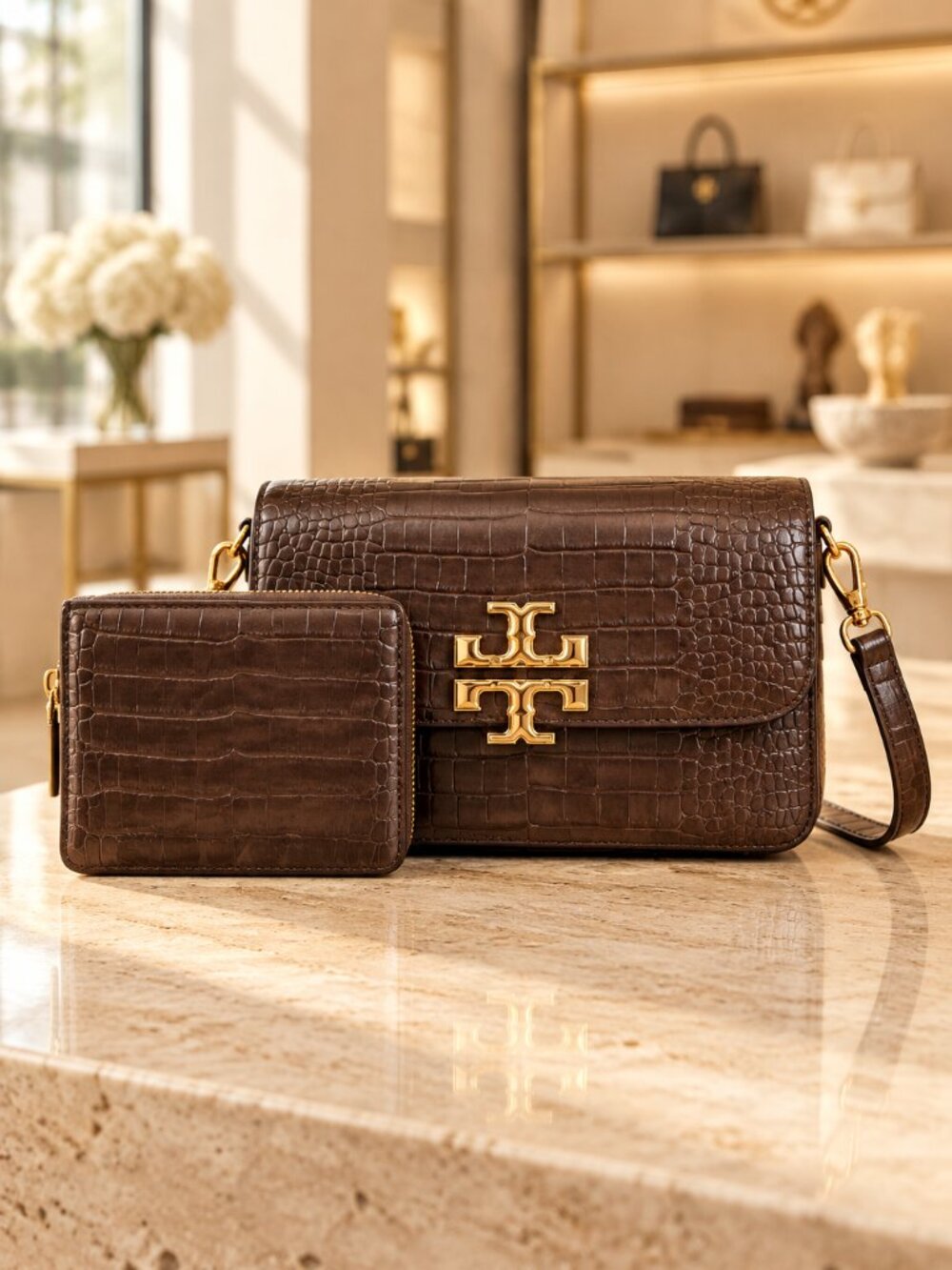 Fashion Croc-Embossed Leather Shoulder Bag